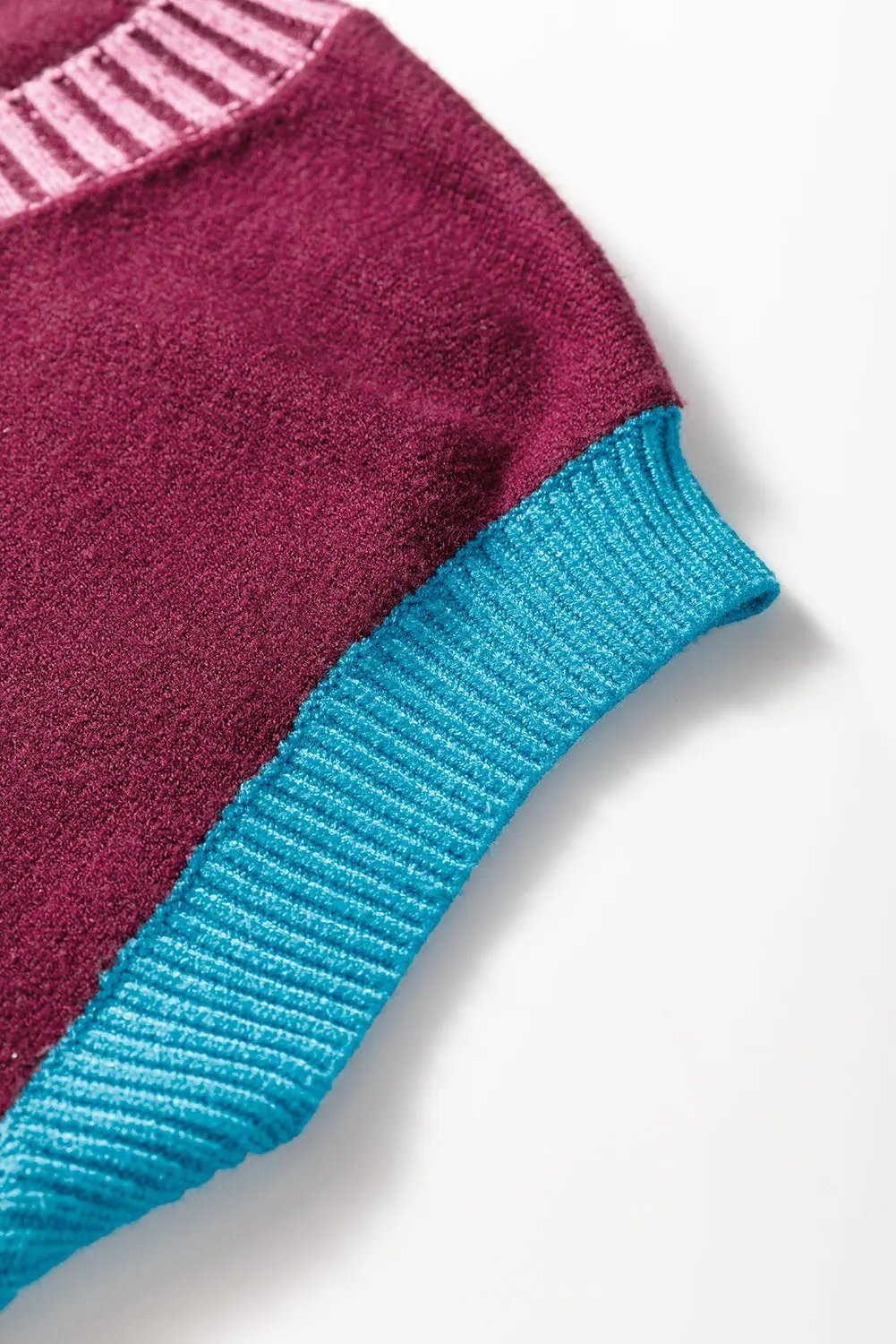 Burgundy Contrast Trim V Neck Short Sleeve Loose Sweater Dear-Lover Dropshipping